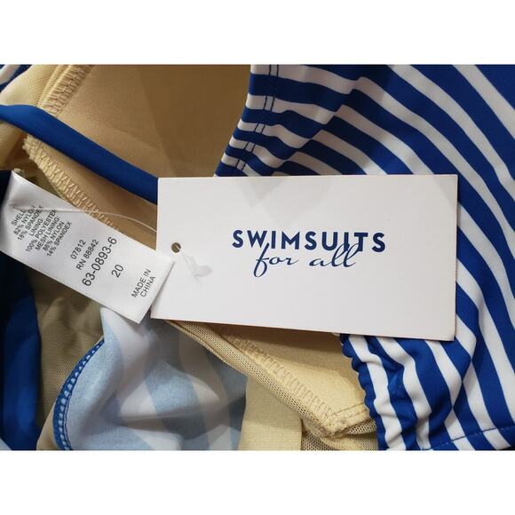 NEW SWIM DRESS - Swimsuits for All Women's Plus Size 20 One Piece Blue Stripes - Picture 4 of 4